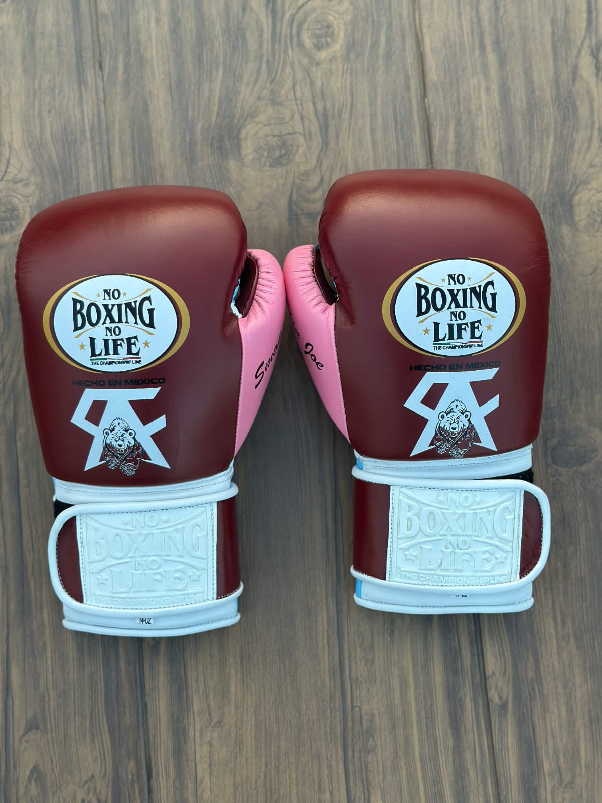 no boxing no life maroon/pink/white/blue boxing gloves back view premium fight gloves for athletes