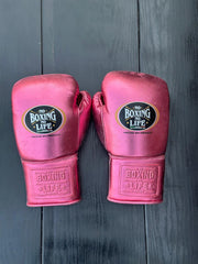 no boxing no life pink lace-up back view boxing gloves professional boxing gear premium quality
