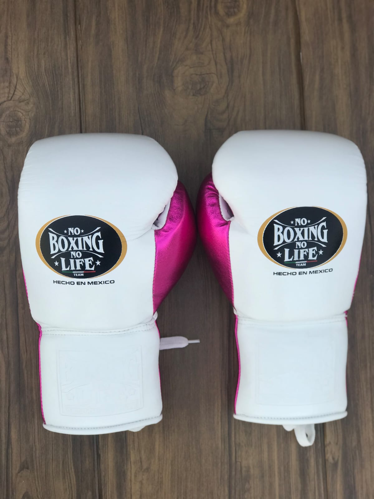 no boxing no life white/pink boxing gloves back view custom training gloves for boxing