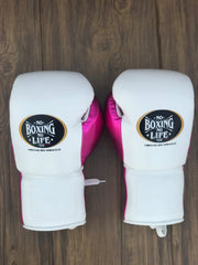 no boxing no life white/pink boxing gloves back view custom training gloves for boxing