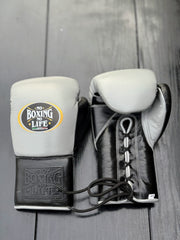no boxing no life grey/black boxing gloves lace up front back view high quality sparring gloves