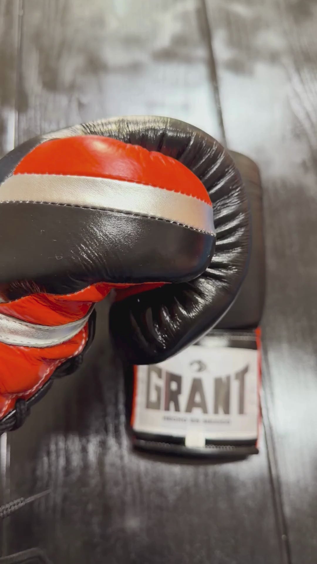 Load video: Grant Boxing Gloves Black/Orange/Silver Sparring