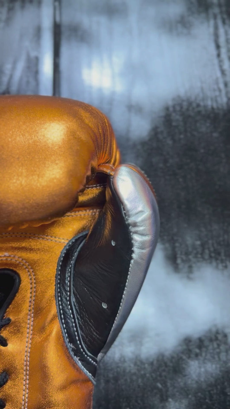 Grant Boxing Gloves Orange/Grey/Silver Lace Up Leather Gloves