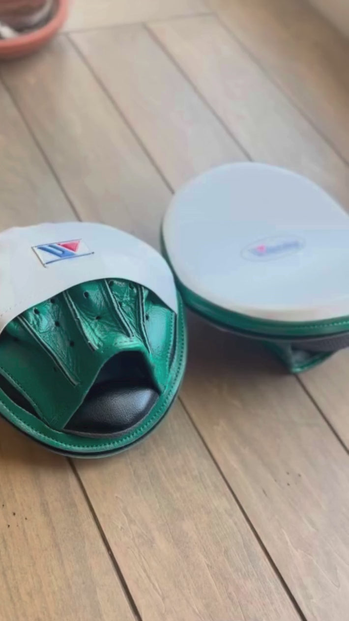 Load video: Winning Punching Mitts | White/Green
