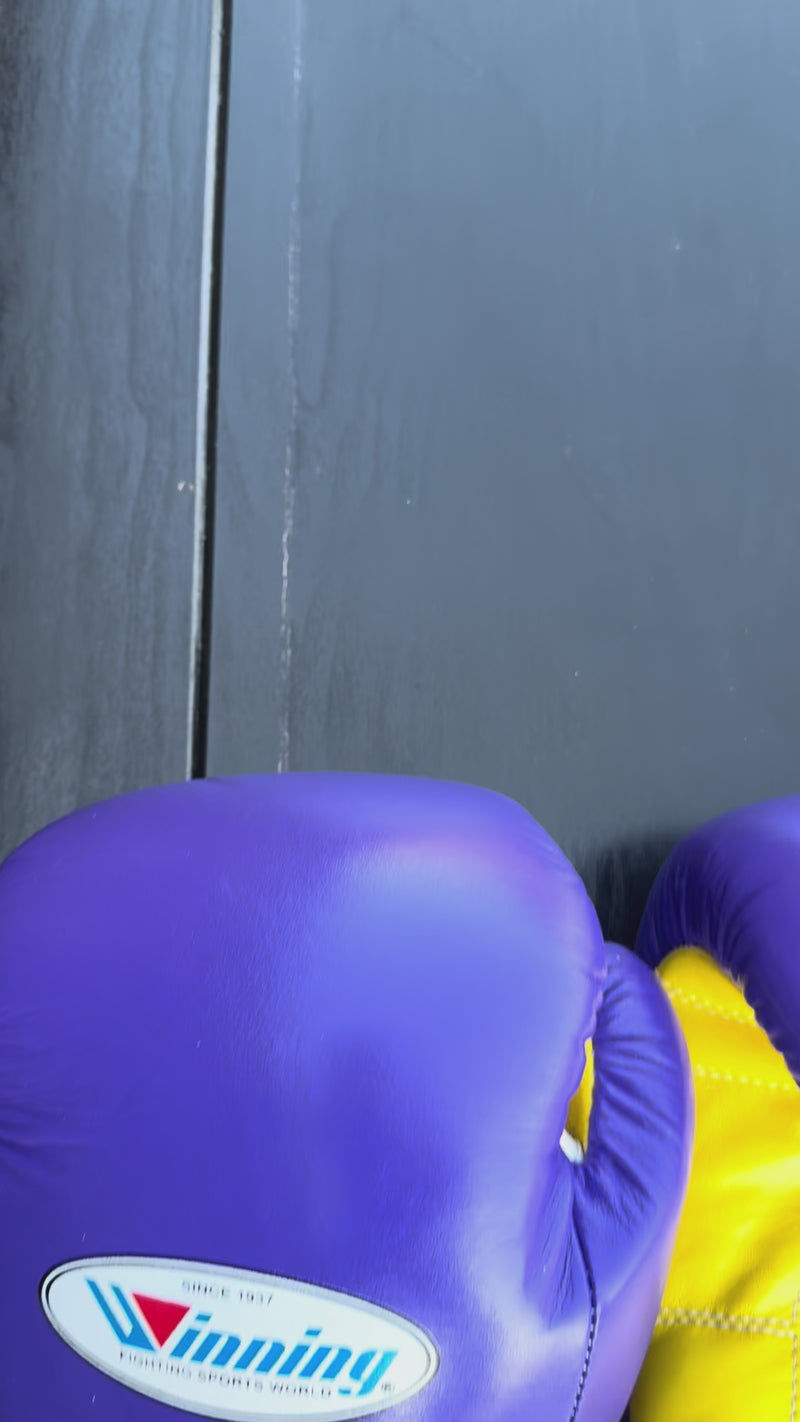 winning boxing gloves purple/yellow video