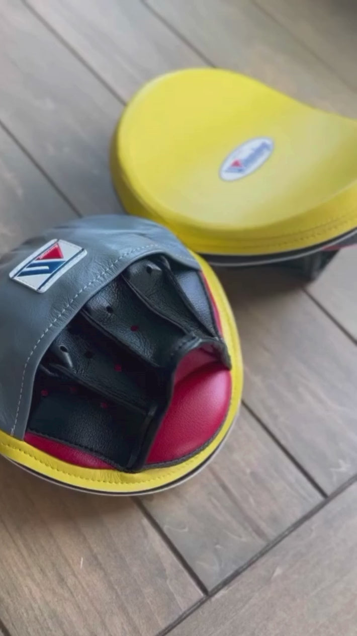 Load video: Winning Punching Mitts Yellow/Grey/Black/Red Video