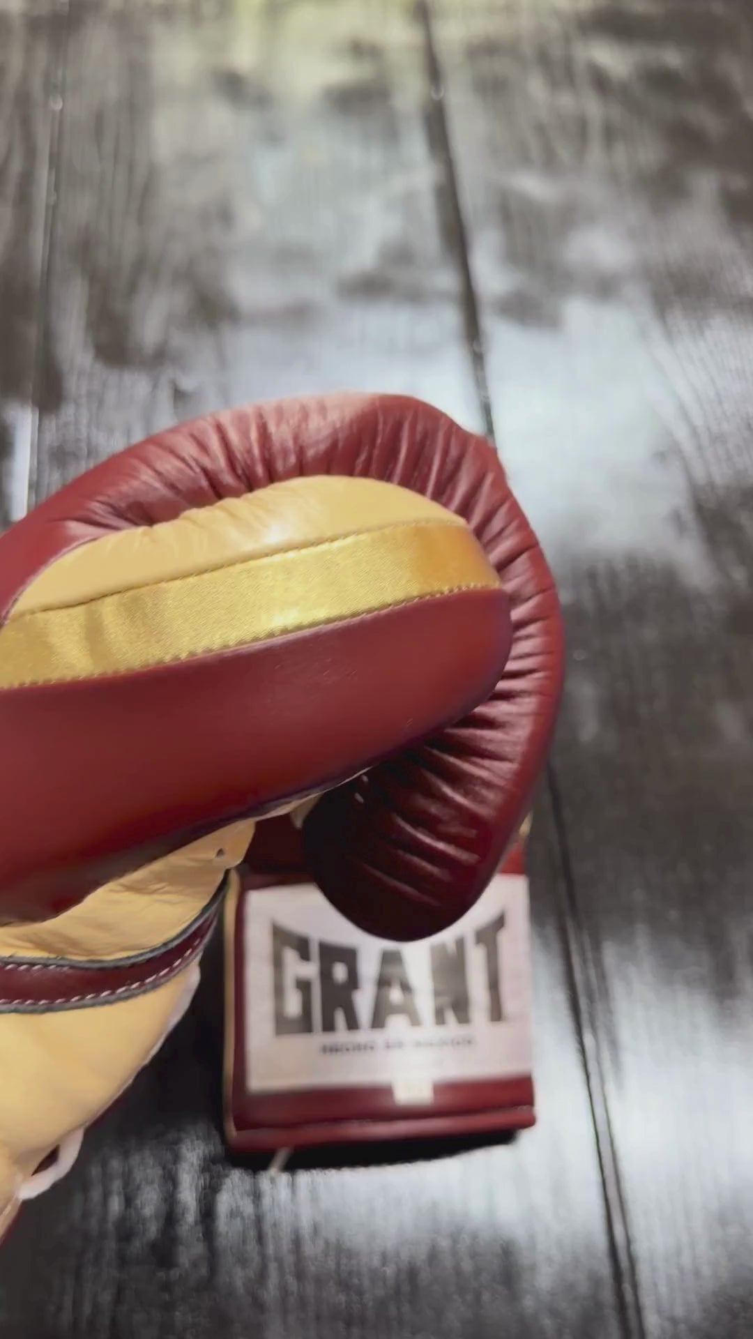 Load video: Grant Boxing Gloves Brown/Beige/Gold Customizable