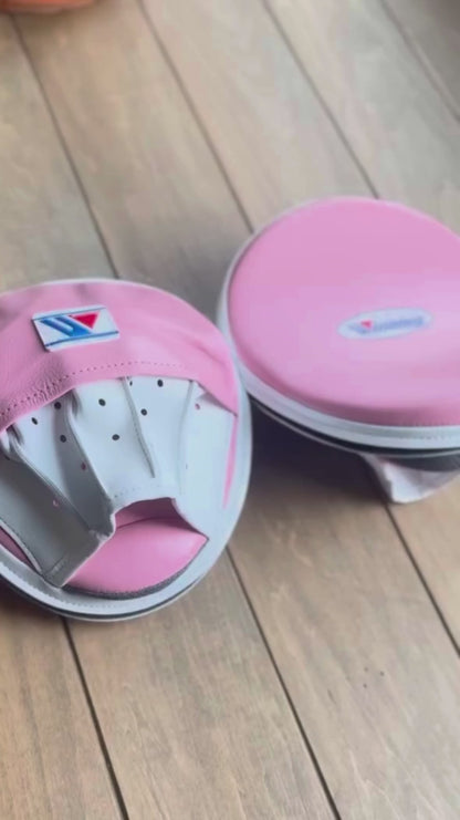 Winning White/Pink Pro Punching Mitts Soft Padding Focus Pads