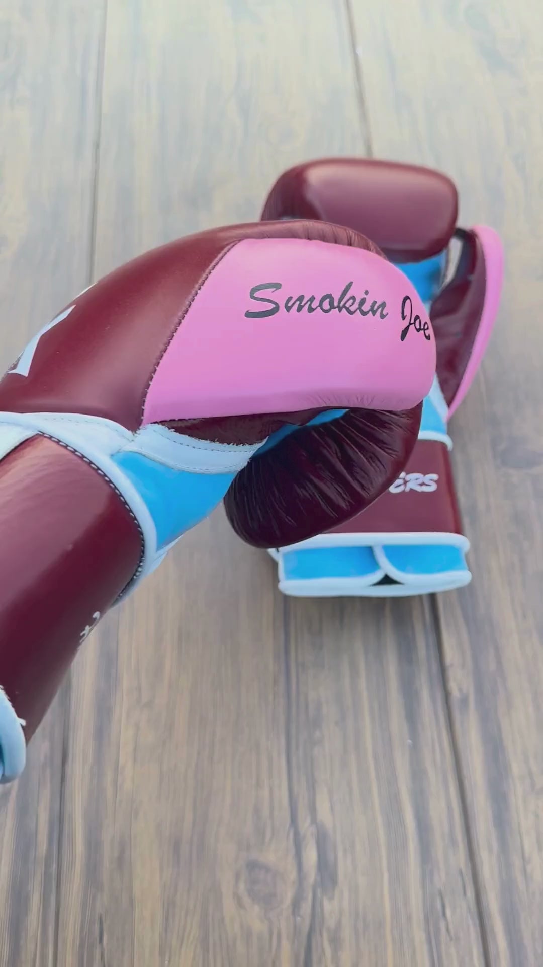 Load video: no boxing no life maroon/pink/white/blue boxing gloves video
