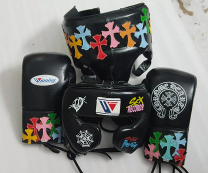 Winning boxing gloves set, Winning BLACK Boxing Gear, Winning Head Guard, Winning Groin Guard