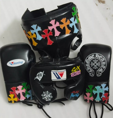 Winning boxing gloves set, Winning BLACK Boxing Gear, Winning Head Guard, Winning Groin Guards