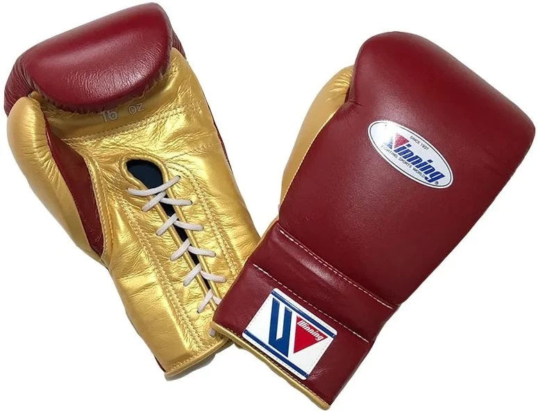 winning boxing gloves maroon/gold premium leather fight gear