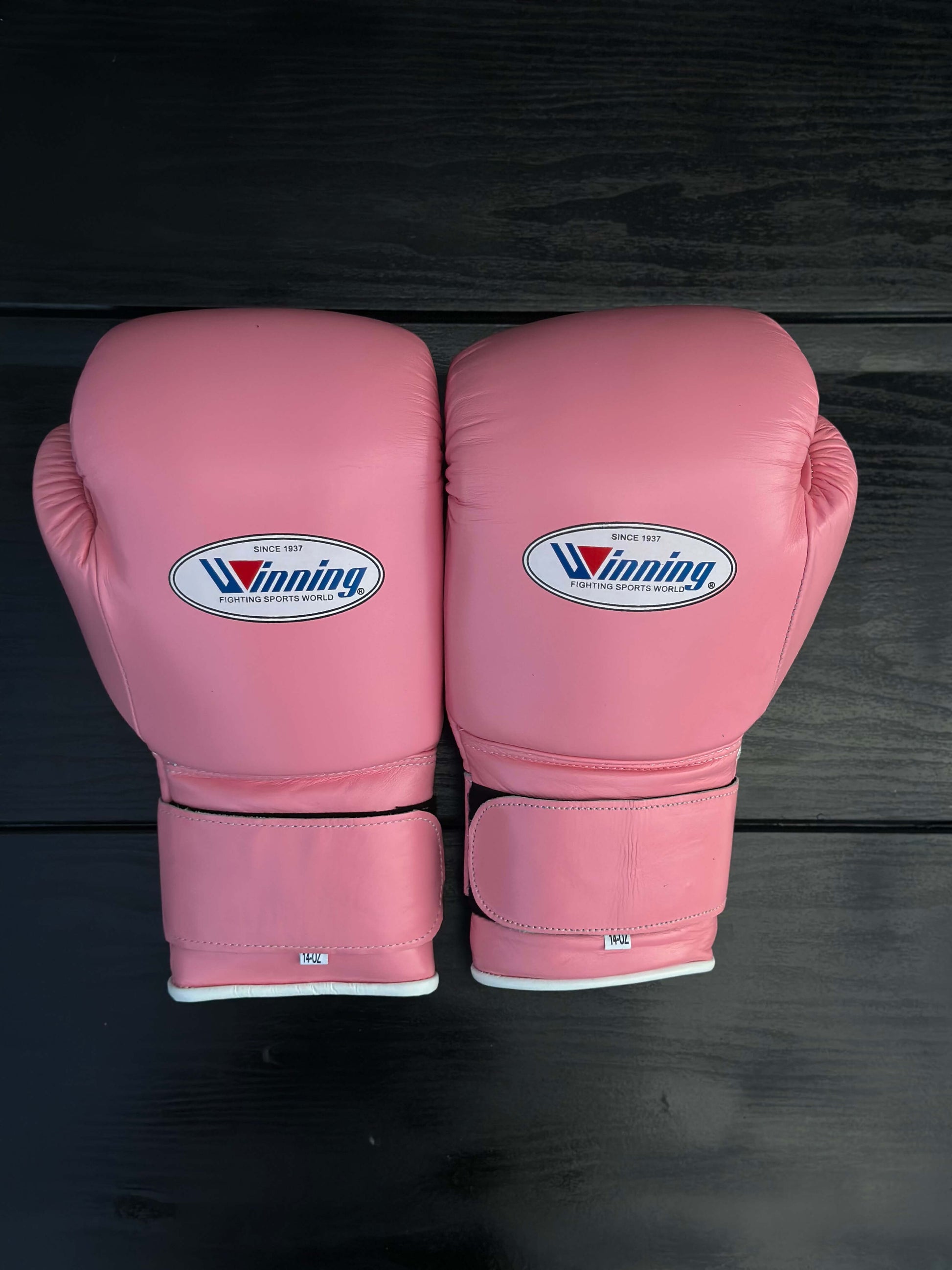winning boxing gloves pink velcro back view premium leather professional training gloves