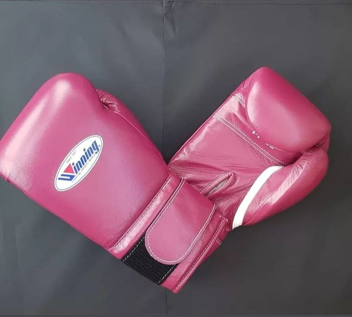winning boxing gloves pink velcro premium leather professional training gloves