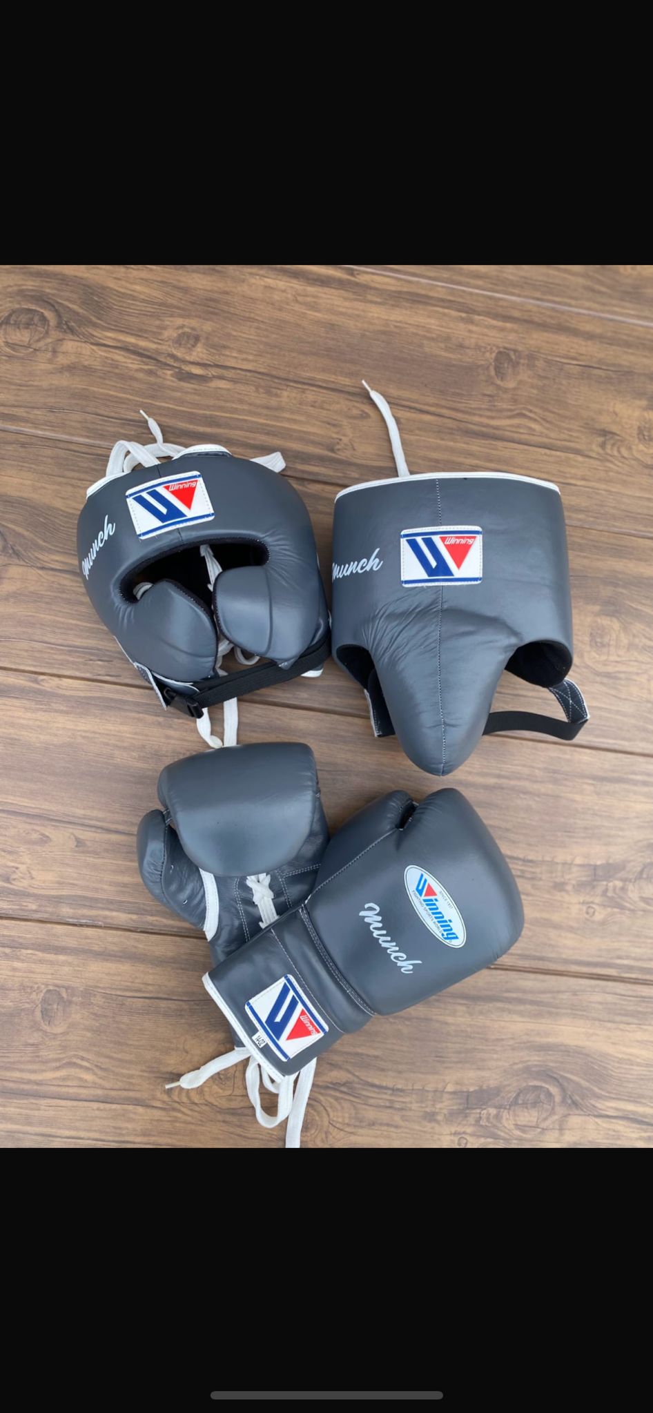 Customized Boxing gloves set, Dark Grey Boxing Gear, Head Guard, Groin Guard,